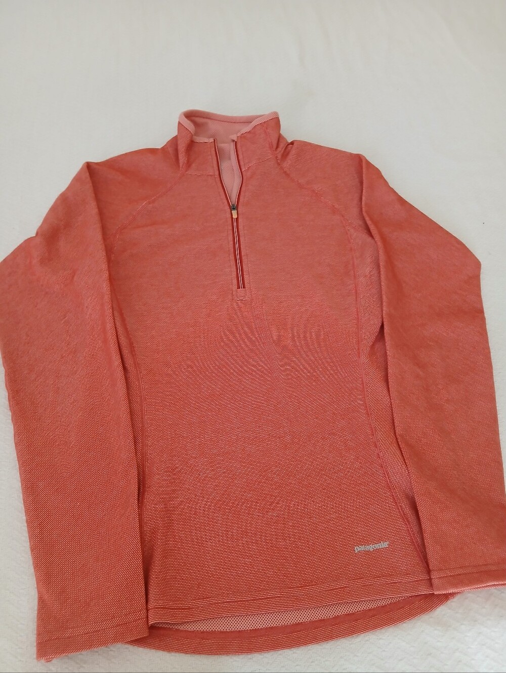 Patagonia Coral-Pink Half-Zip Pullover Long Sleeve Shirt.